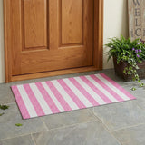 3' X 5' Pink and White Striped Washable Non Skid Indoor Outdoor Area Rug