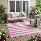 5' X 8' Pink and White Striped Washable Non Skid Indoor Outdoor Area Rug