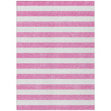 8' X 10' Pink and White Striped Washable Non Skid Indoor Outdoor Area Rug