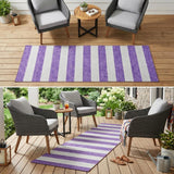 8' Runner Purple and White Striped Washable Non Skid Indoor Outdoor Runner Rug