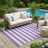 5' X 8' Purple and White Striped Washable Non Skid Indoor Outdoor Area Rug