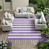 8' X 10' Purple and White Striped Washable Non Skid Indoor Outdoor Area Rug
