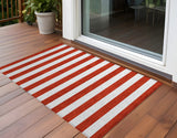 2' X 3' Red and White Striped Washable Non Skid Indoor Outdoor Area Rug