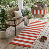 8' Runner Red and White Striped Washable Non Skid Indoor Outdoor Runner Rug