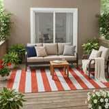 5' X 8' Red and White Striped Washable Non Skid Indoor Outdoor Area Rug