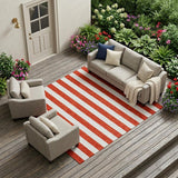 8' X 10' Red and White Striped Washable Non Skid Indoor Outdoor Area Rug