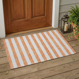 2' X 3' Salmon Striped Washable Non Skid Indoor Outdoor Area Rug