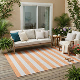 5' X 8' Salmon Striped Washable Non Skid Indoor Outdoor Area Rug