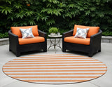 8' Round Salmon Round Striped Washable Non Skid Indoor Outdoor Area Rug