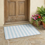 2' X 3' Sky Blue Striped Washable Non Skid Indoor Outdoor Area Rug