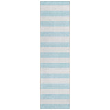 8' Runner Sky Blue Striped Washable Non Skid Indoor Outdoor Runner Rug