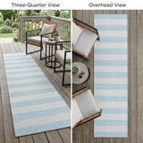 8' Runner Sky Blue Striped Washable Non Skid Indoor Outdoor Runner Rug