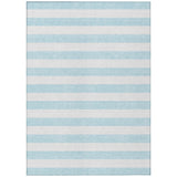 5' X 8' Sky Blue Striped Washable Non Skid Indoor Outdoor Area Rug