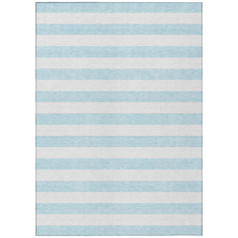 8' X 10' Blue and White Striped Washable Indoor Outdoor Area Rug