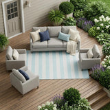 8' X 10' Blue and White Striped Washable Indoor Outdoor Area Rug