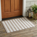 2' X 3' Taupe and White Striped Washable Indoor Outdoor Area Rug