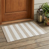 3' X 5' Taupe and White Striped Washable Indoor Outdoor Area Rug