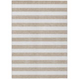 5' X 8' Taupe and White Striped Washable Indoor Outdoor Area Rug