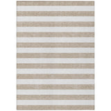 8' X 10' Taupe and White Striped Washable Indoor Outdoor Area Rug