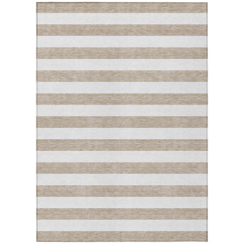 8' X 10' Taupe and White Striped Washable Indoor Outdoor Area Rug