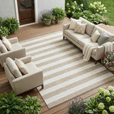 8' X 10' Taupe and White Striped Washable Indoor Outdoor Area Rug