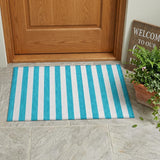 2' X 3' Teal Striped Washable Non Skid Indoor Outdoor Area Rug