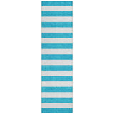 2' X 8' Teal and White Striped Washable Indoor Outdoor Runner Rug