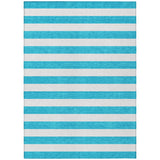 3' X 5' Teal and White Striped Washable Indoor Outdoor Area Rug