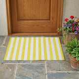 2' X 3' Yellow and White Striped Washable Indoor Outdoor Area Rug