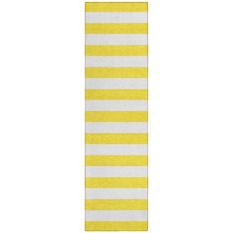 2' X 8' Yellow and White Striped Washable Indoor Outdoor Runner Rug