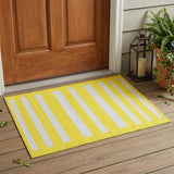 3' X 5' Yellow and White Striped Washable Indoor Outdoor Area Rug