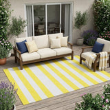 5' X 8' Yellow and White Striped Washable Indoor Outdoor Area Rug