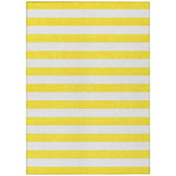8' X 10' Yellow and White Striped Washable Indoor Outdoor Area Rug