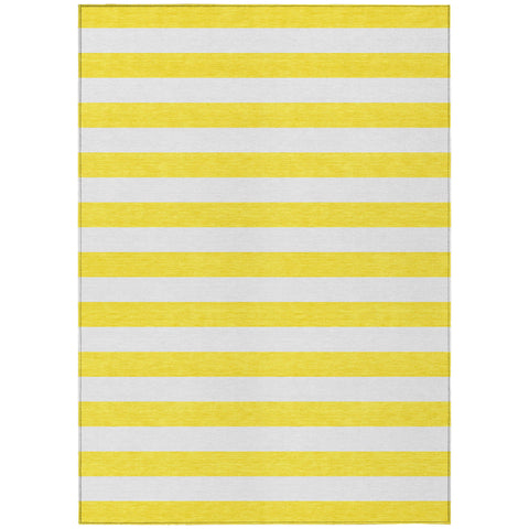 8' X 10' Yellow and White Striped Washable Indoor Outdoor Area Rug