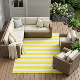 8' X 10' Yellow and White Striped Washable Indoor Outdoor Area Rug