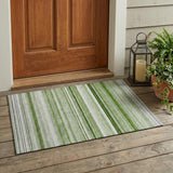 2' X 3' Artichoke Green Striped Washable Indoor Outdoor Area Rug