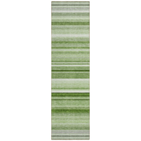 2' X 8' Artichoke Green Striped Washable Indoor Outdoor Runner Rug
