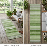 2' X 8' Artichoke Green Striped Washable Indoor Outdoor Runner Rug