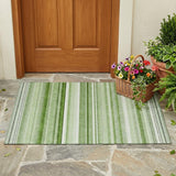 3' X 5' Artichoke Green Striped Washable Non Skid Indoor Outdoor Area Rug