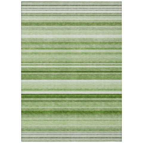 3' X 5' Artichoke Green Striped Washable Non Skid Indoor Outdoor Area Rug