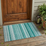 2' X 3' Aqua Striped Washable Indoor Outdoor Area Rug
