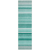2' X 8' Aqua Striped Washable Indoor Outdoor Runner Rug