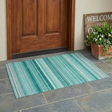 3' X 5' Aqua Striped Washable Indoor Outdoor Area Rug