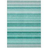 5' X 8' Aqua Striped Washable Indoor Outdoor Area Rug