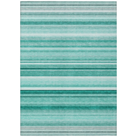 5' X 8' Aqua Striped Washable Indoor Outdoor Area Rug