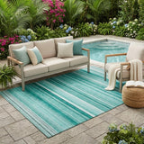 5' X 8' Aqua Striped Washable Indoor Outdoor Area Rug
