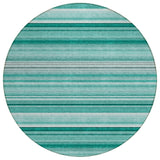 8' X 8' Aqua Round Striped Washable Indoor Outdoor Area Rug