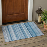 2' X 3' Blue Striped Washable Indoor Outdoor Area Rug