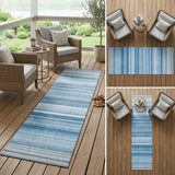8' Runner Blue Striped Washable Non Skid Indoor Outdoor Runner Rug