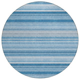 8' Round Blue Round Striped Washable Non Skid Indoor Outdoor Area Rug